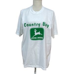 JERZEES John Deere Country Boy White Men’s Short Sleeve Graphic Tee Shirt Sz L